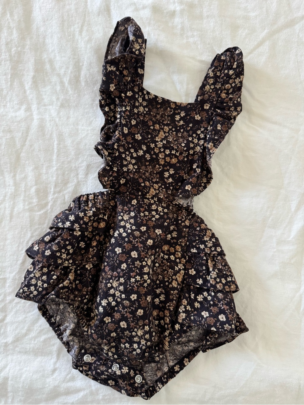 Floral Ruffle Romper in Black and Brown